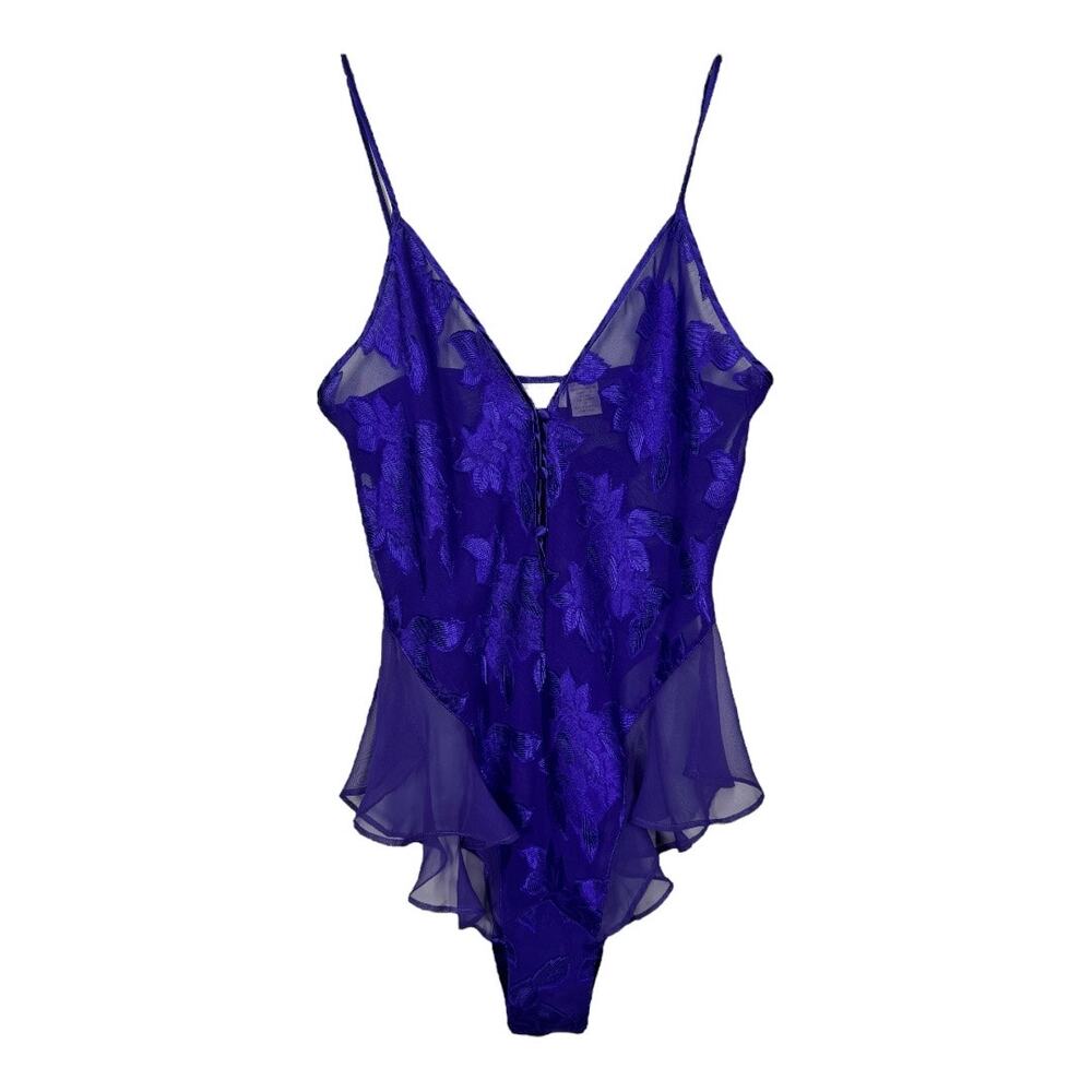 Vintage Victoria's Secret Gold Label Teddy Small Purple Sheer Floral Bodysuit